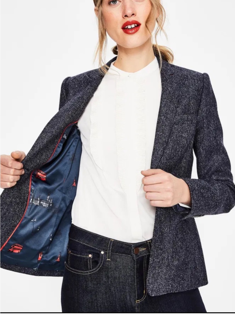 Boden British Tweed by Abraham Moon & Sons Herringbone Tailored Blazer size 4